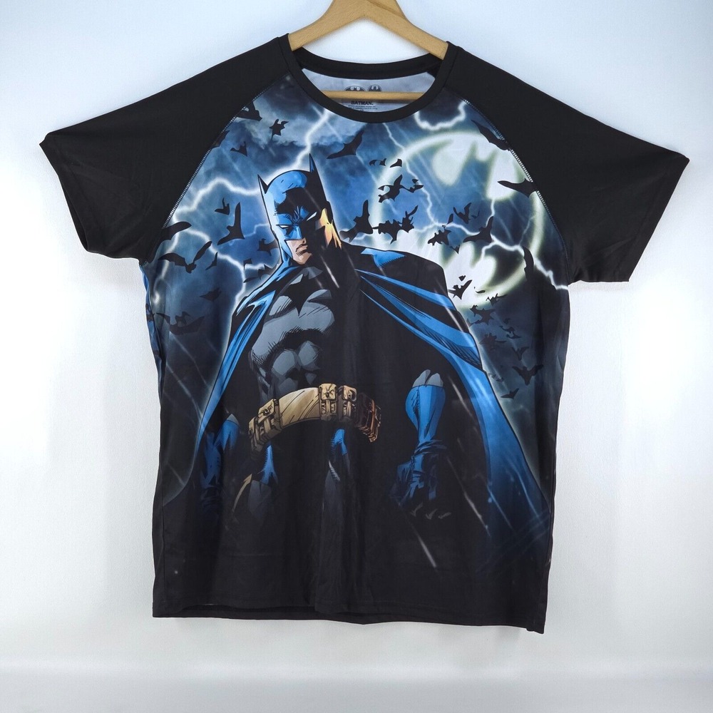 DC Comics Batman AOP Graphic T Shirt Mens 2XL All Over‎ Mega Print Retro Nerd